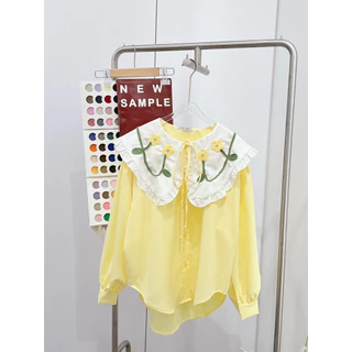 💐SHIRT DAISY 🌼เชิ้ตแขนยาวอก52“ทรง over size ✨แต่งปกระบายดีเทลตัวนี้ติดอะไหล่ดอก ที่ปกน่ารักมากกกกแมทช์ง่าย 🤍2529