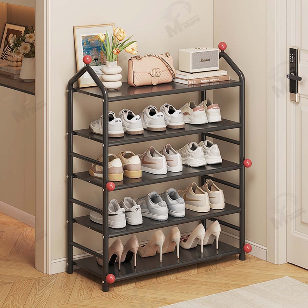 [ตะขอแขวนเสริม] ชั้นวางรองเท้า ที่เก็บรองเท้า ชั้นวางรองเท้าเหล็ก เคาน์เตอร์วางของ โครงเหล็ก แบบ 3/4/5/6ชั้น พร้อมส่ง EC - รูปที่ 2
