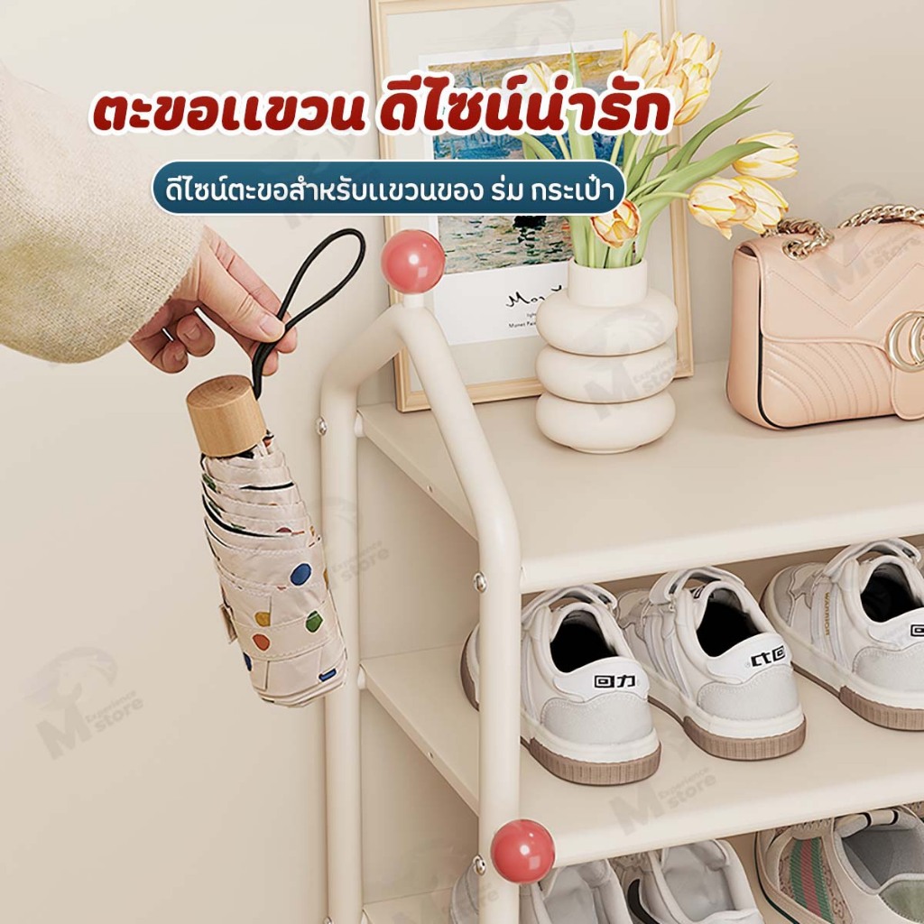 [ตะขอแขวนเสริม] ชั้นวางรองเท้า ที่เก็บรองเท้า ชั้นวางรองเท้าเหล็ก เคาน์เตอร์วางของ โครงเหล็ก แบบ 3/4/5/6ชั้น พร้อมส่ง EC - รูปที่ 3