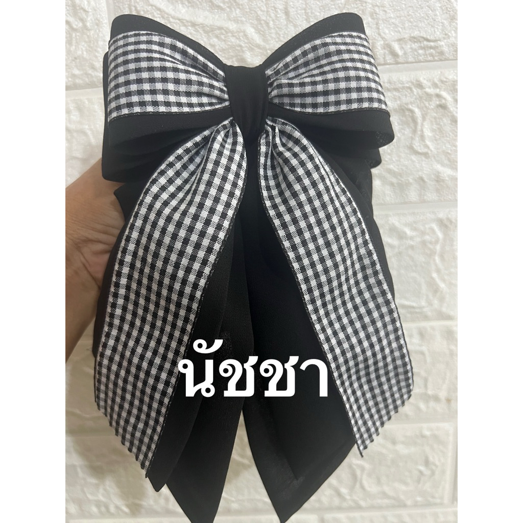 เน็ตติดผมผ้าชีฟองลายสก๊อตสีดำ