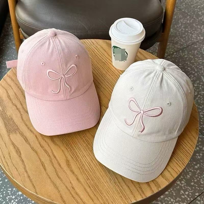หมวกแก็ป (ปักโบว์) หมวกเบสบอล แฟชั่นเกาหลี cotton cap หมวกเดินป่า