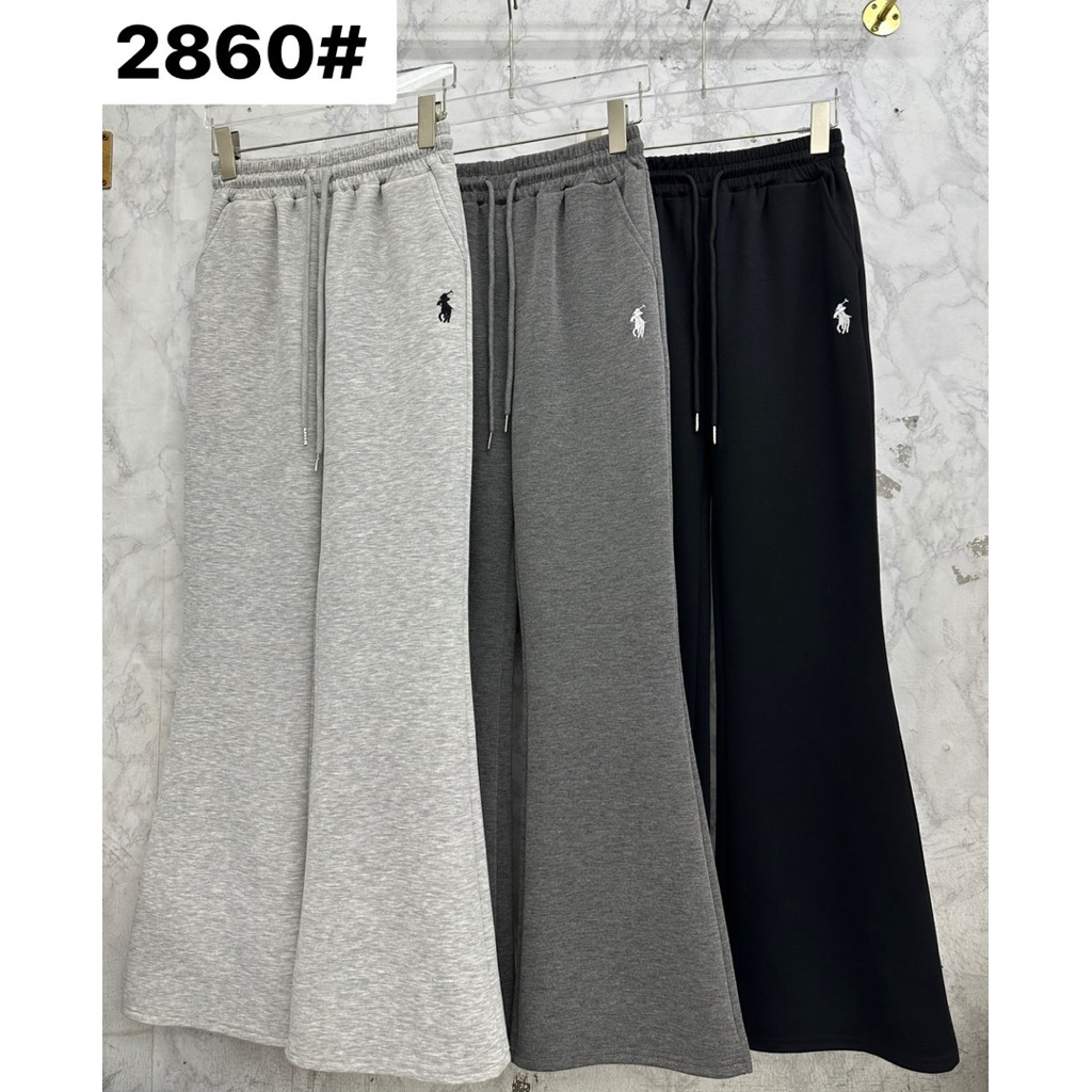 2860# กางเกงวอร์มขาม้า ปักลายม้าด้านข้างทรงสวย เนื้อผ้านาโน เอว24-30นิ้ว