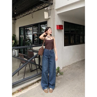 Proudly.bkk - wanwan jeans กางเกงยีนส์ขากระบอกใหญ่ วินเทจเอวสูงไม่มากสีเฟดฟอก