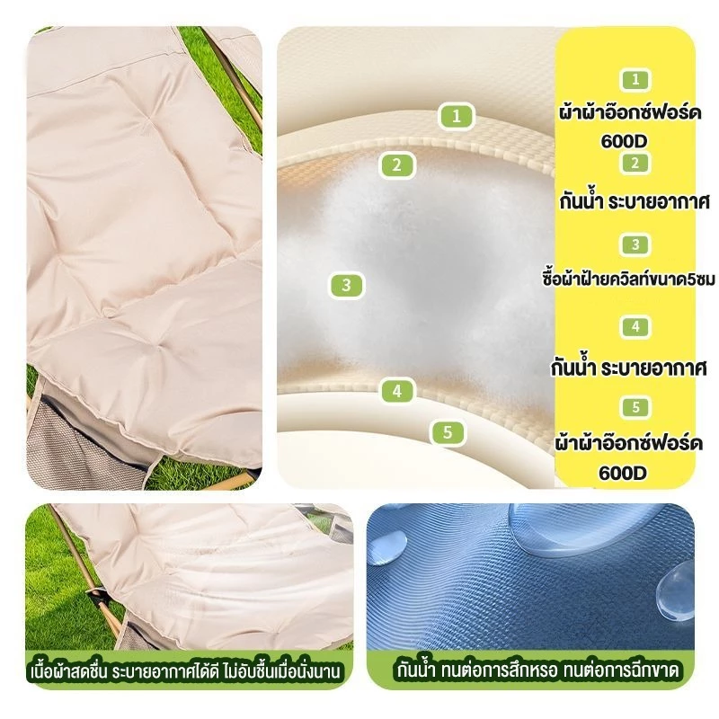 เก้าอี้แคมป์ปิ้ง ผ้าฝ้ายเนื้อผ้าใบ Oxford รับน้ำหนัก 500กก thumbnail 3