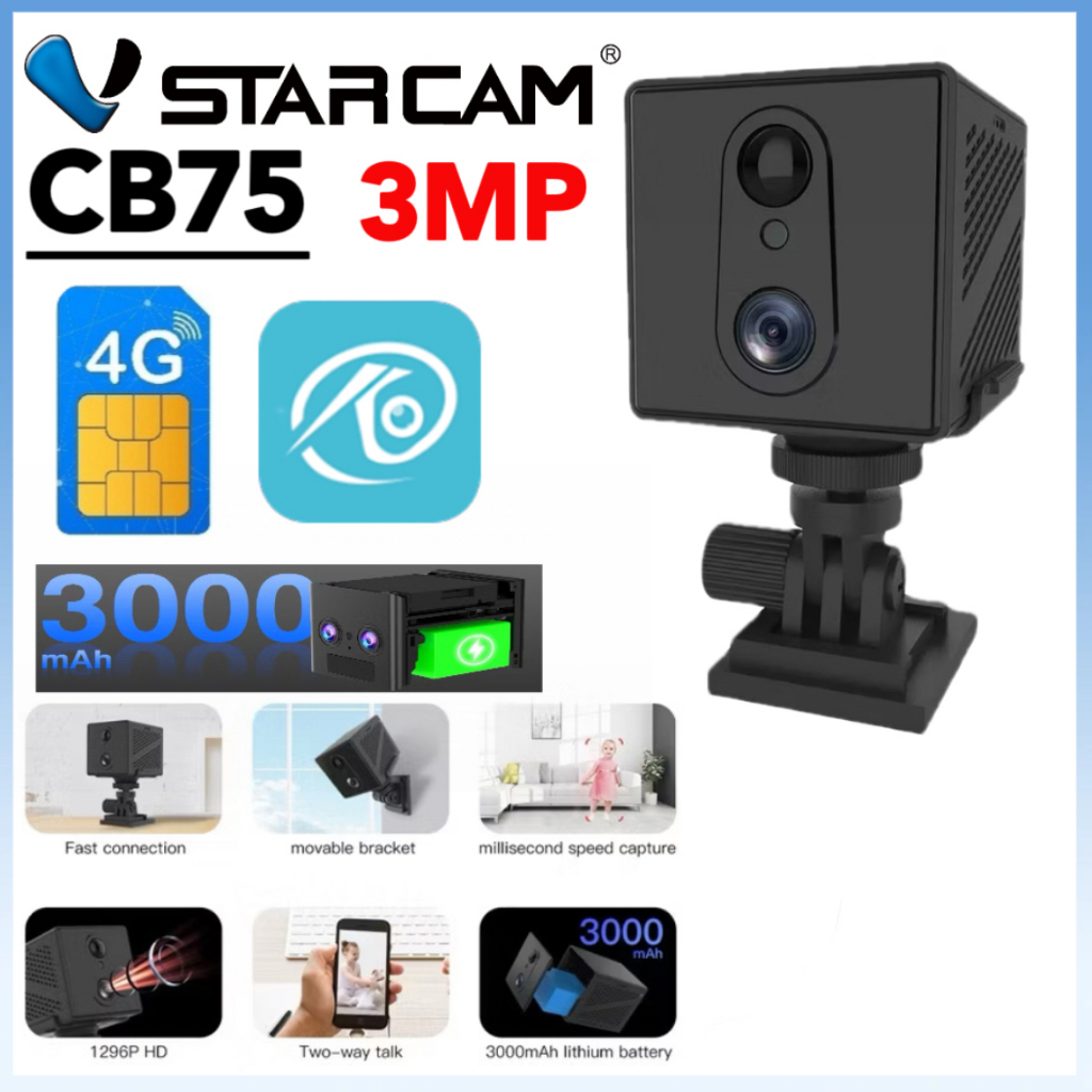VSTARCAM CB75 4G LTE SIM SUPER HD 1296p 3MP iP Camera กล้องวงจรปิดใส่ซิม มีแบตเตอรี่ในตัว 3000mAh
