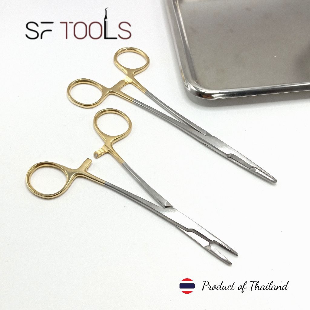 needle Holder with Scissors, Olsen needle holder TC Gold Tangshan Carbine 2 in 1 action