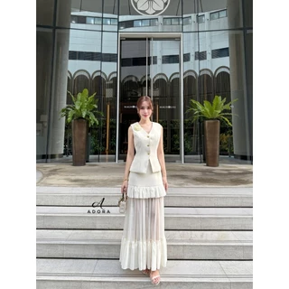Adora พร้อมส่ง / ชุดเซ็ตเสื้อ+กระโปรงยาวแต่งซีทรู