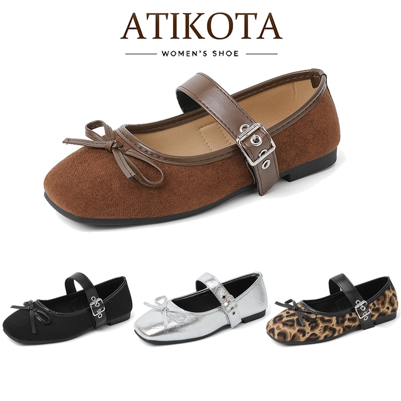 Atikota รองเท้าส้นแบนสำหรับผู้หญิง แฟชั่น ประดับโบว์ สวมได้หลากหลาย