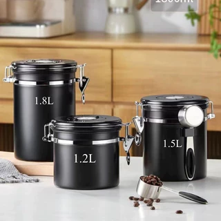กระป๋องเก็บกาแฟ โถเก็บเมล็ดกาแฟ ฟรีช้อนสแตนเลส สแตนเลส ขนาด1.2L/1.5L / 2L สูญญากาศ กันความชื้นโหลสแตนเลส พร้อมส่ง