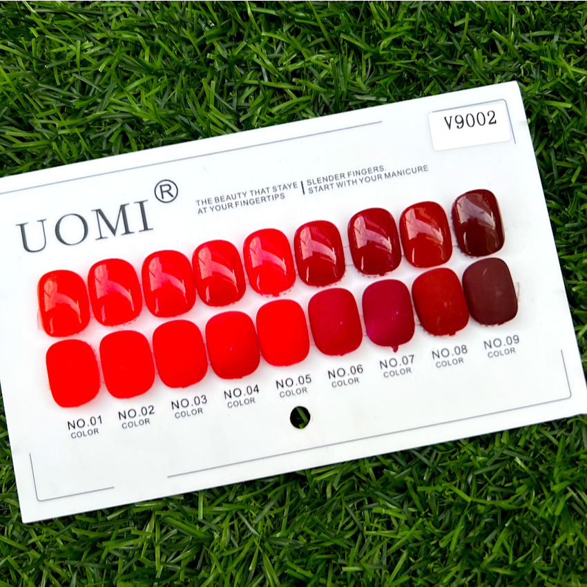 สีเจลโทนแดง UOMI ยกเซต 9 สี แถมชาร์ตสีทาสำเร็จ รุ่น9002