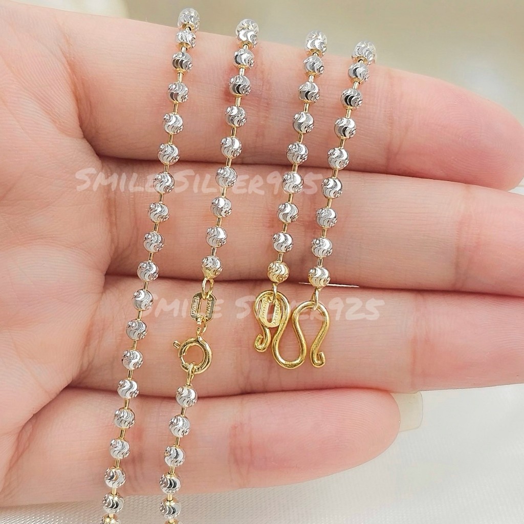 ค20 สร้อยคอ Ball ตัดลายSS 3 mm. เงินแท้ 92.5% Italy ชุบ 2 กษัตริย์ (WG+18k)