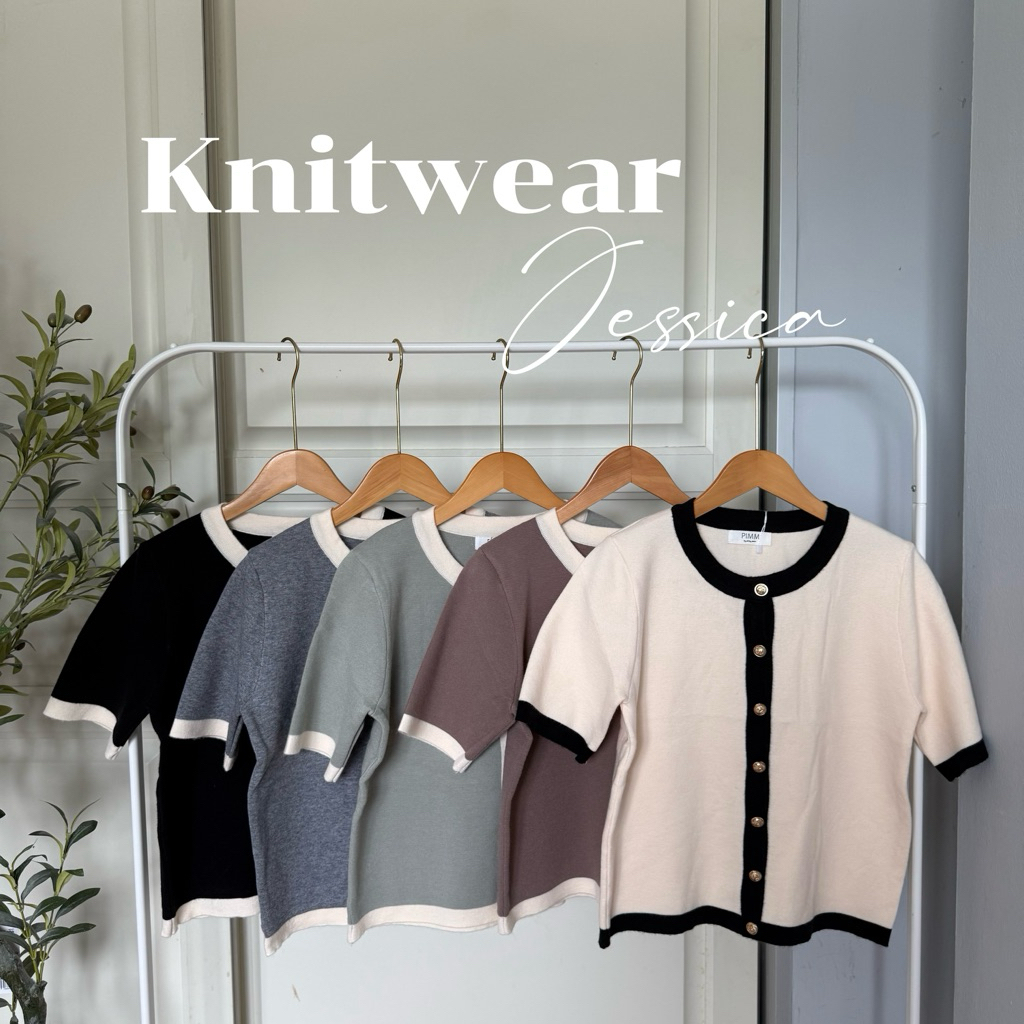 [ป้าย PIMM] เสื้อไหมพรมตกแต่งแบบทูโทนทอโทนสีแบบไม่ตัดต่องานละเอียดมากใส่แล้วหรูหราเป็นทรงแขนสั้นใส่ได้บ่อยๆ