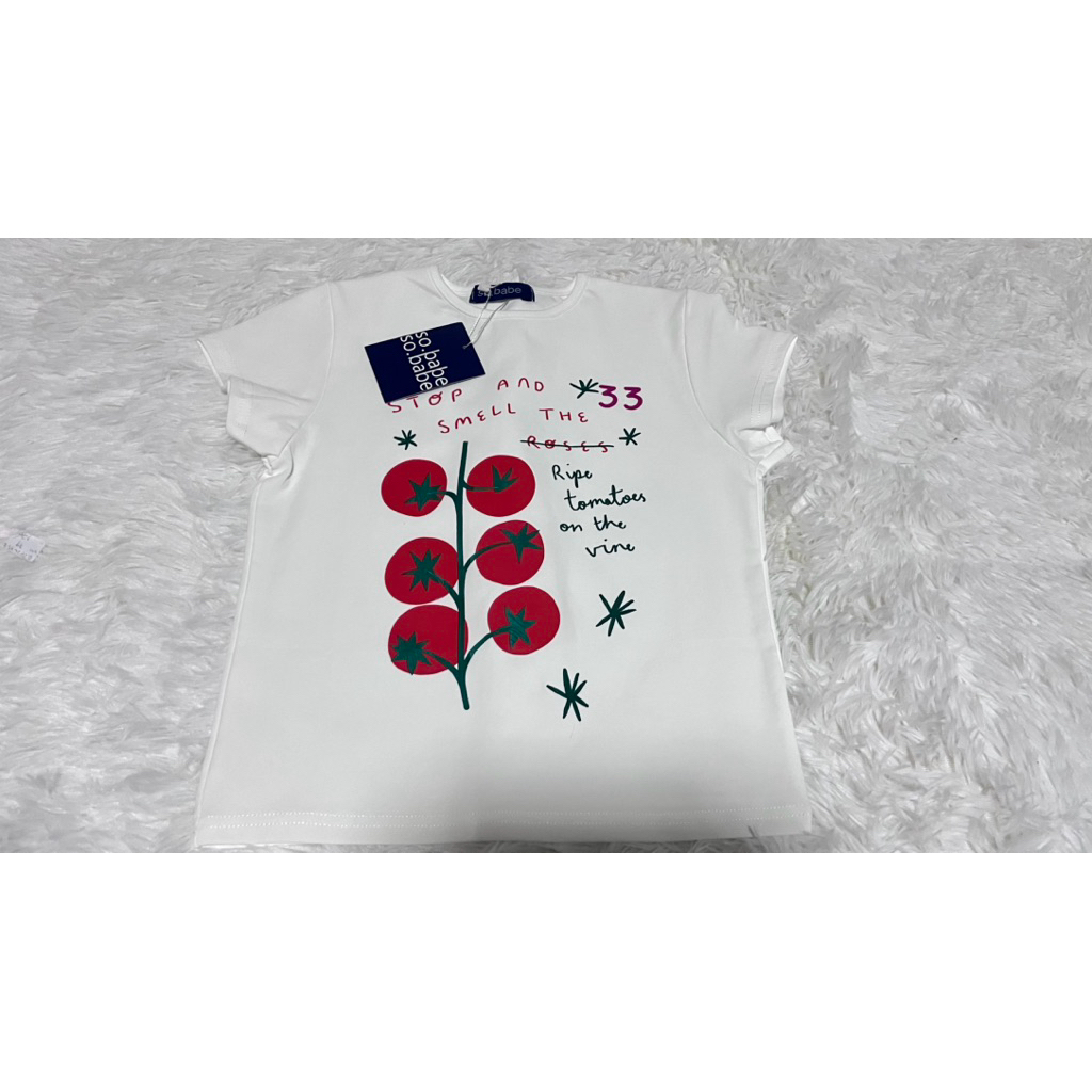 เสื้อครอป baby tee สกีนลาย 🍅 ป้ายso babe