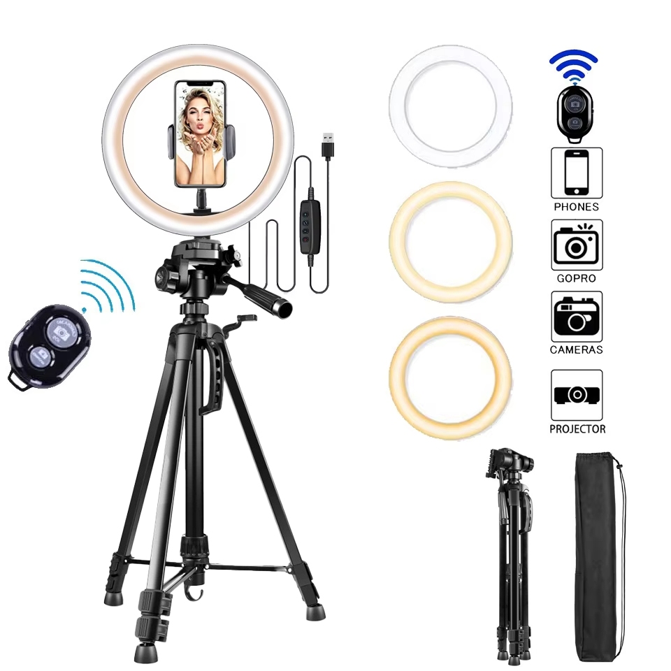 ชุดไฟไลฟ์สด 26cm LED Ring Light พร้อมขาตั้ง 140cm/170cm Tripod 3 สี ความสว่าง 10 ระดับ มีที่จับมือถือในตัว พร้อมส่ง!!