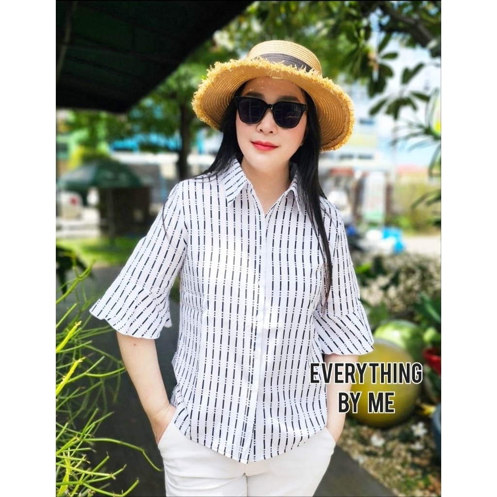 เสื้อเชิ้ตคุณผู้หญิง เเขนสามส่วนมีระบายปลายแขน มี 3สีสวยมากปกเชิ้ต ใส่เย็นสบายไม่ร้อน#พร้อมส่ง#ราคาพิเศษ