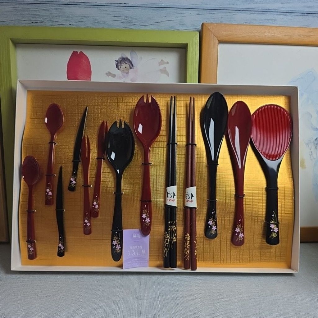 เซตช้อนส้อม Wajima Largueware งานเครื่องเขินญี่ปุ่น 13 ชิ้น ใหม่