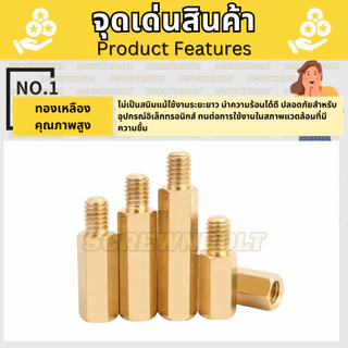 น็อตเสารอง เสารองปริ๊น PCB หกเหลี่ยม สกรูแผงวงจร รองเมนบอร์ด เกลียวนอก-ใน ทองเหลือง เกลียวมิล M4 M5