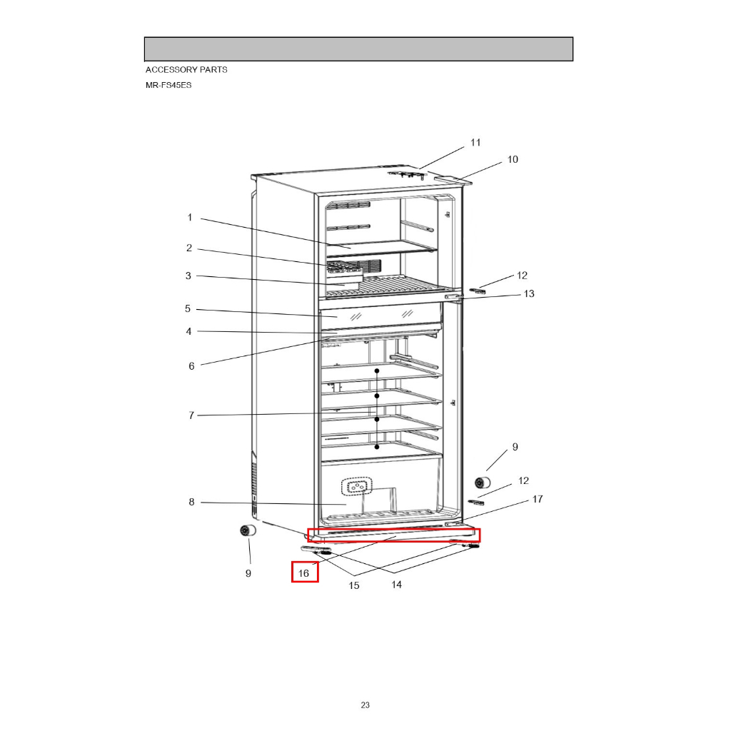 อะไหล่แท้ศูนย์/ขาปิดตีนตู้เย็นมิตซูบิชิ/ตำแหน่ง16//KIEFG5730 KICK PLATE-SSL/ใช้กับรุ่นMR-FS45EY