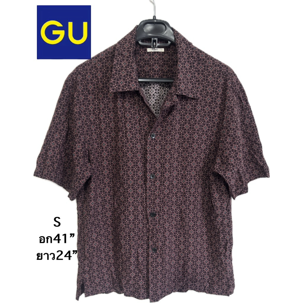 ชส10 มือสอง gu เสื้อเชิ้ตทรงหลวม แขนสั้น แนวอินดี้ สไตล์วินเทจ เสื้อเชิ้ตคอเปิดลายเล็ก