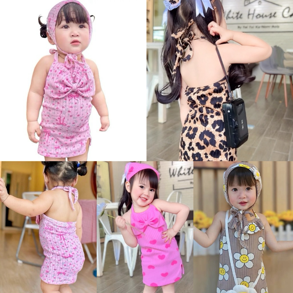 เดรสพุงป่องลูกสาว“โบว์ใหญ่ ผ้าร่องไฮโซ4-12 กิโลกรัม