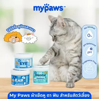 My Paws แผ่นเช็ดหู เช็ดตา ขัดฟัน สำหรับสัตว์เลี้ยง อ่อนโยนไม่ระคายเคือง ใช้ได้ทุกวัน ใช้ได้ทั้งน้องหมา น้องแมว