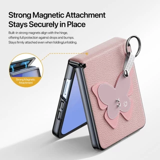 แท้💯 Samsung Z Flip7/Z Flip 8 Dux เคส PU Leather Ring-Style Foldable Phone Case เคสซองหนังกันกระแทก