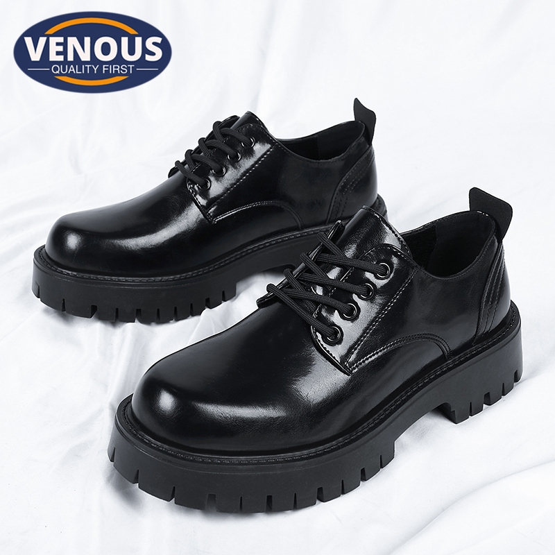 【Venous】2025 New Original รองเท้าหนังดำแบบสบายๆ สำหรับผู้ชาย รองเท้าหนังแฟชั่นดำ รองเท้าหนังคุณภาพดี รองเท้าหนังหนา – โปรปัง