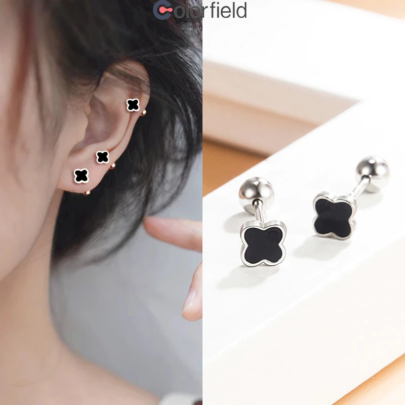 Colorfield ต่างหูใบโคลเวอร์สี่แฉก หรูหรา แฟชั่น เรียบง่าย