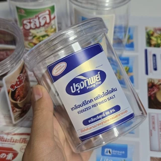 กระปุกใส่เครื่องปรุง+สติกเกอร์กันน้ำเนื้อเงิน (ฝาใส) ฝาเกลียว เนื้อFood grade ขนาด 450 มล.