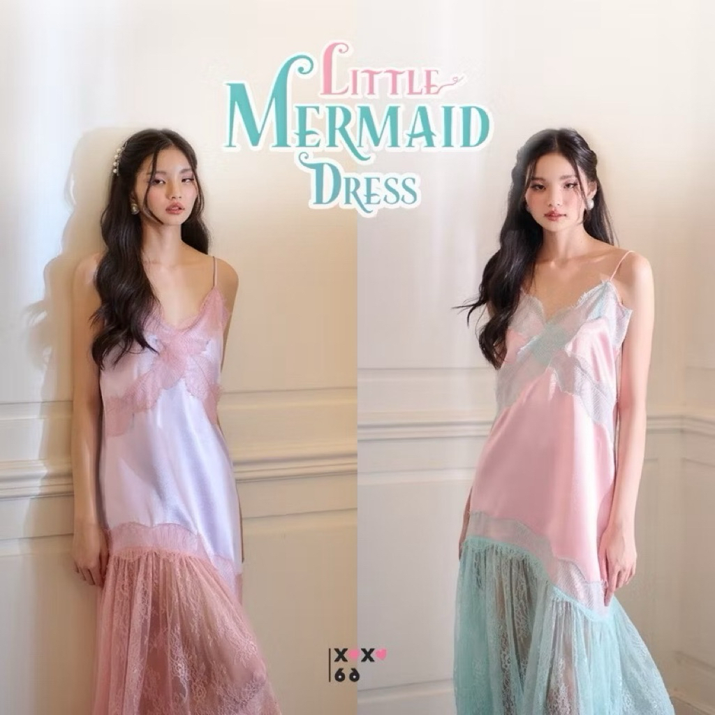xoxo66official ❣️เดรส Little mermaid สีชมพูเขียว สวยมากกก