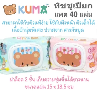 BABY WIPES ทิชชู ทิชชู่เปียก สำหรับเด็ก ไม่มีแอลกอฮอล์ กระดาษเปียก เช็ดหน้า ทิชชูเด็ก เบบี้ KUMA HIPPO