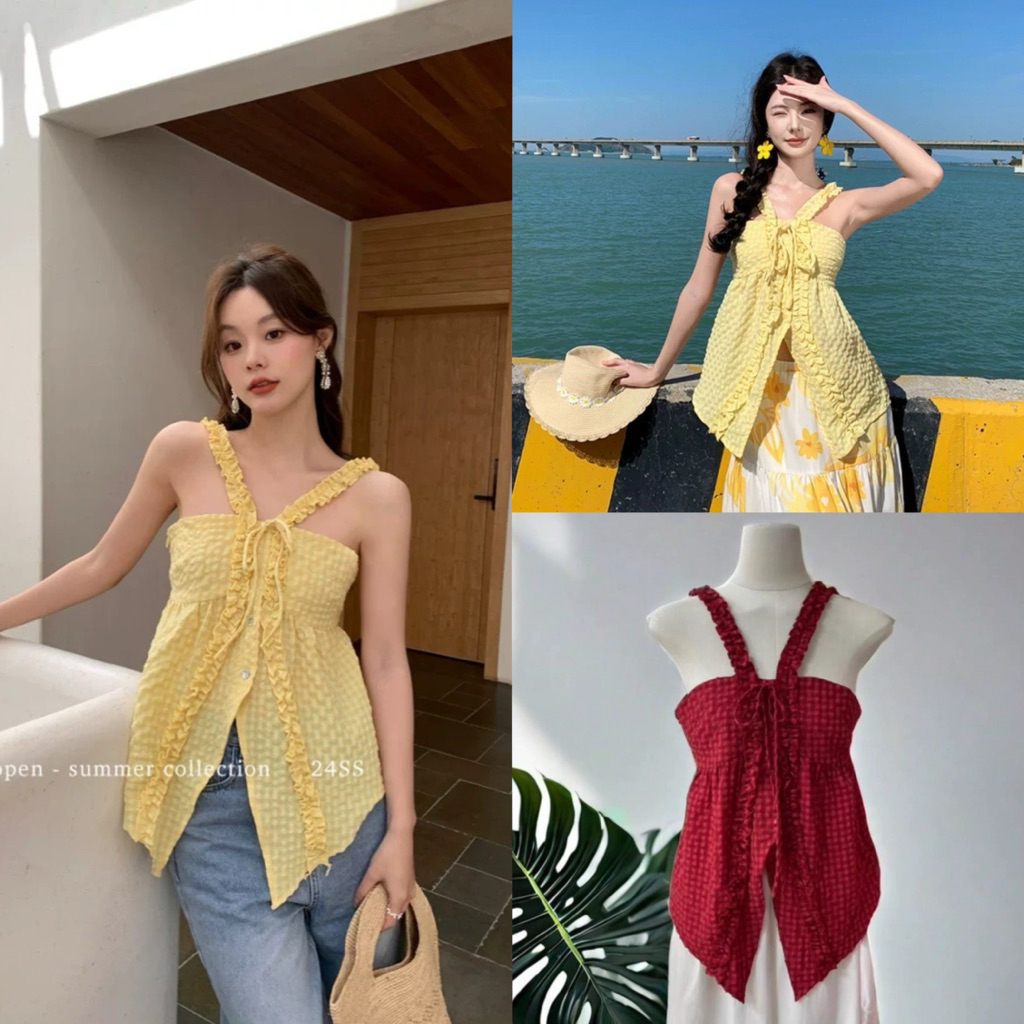 31122# เสื้อลายสกอต งานกระดุมหน้า ผูกโบว์ช่วงอก เนื้อผ้าดี ทรงสวย TAG: 🇰🇷 🇰🇷