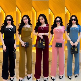 R44 ชุดเซ็ต2ชิ้น กางเกงขายาว+เสื้อคอวี ผ้าวูลเวฟ