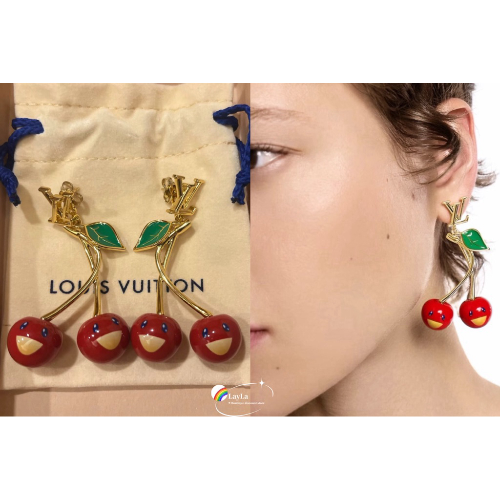 🌈 ของแท้ ต่างหู   𝕃𝕠𝕦𝕚𝕤 𝕧𝕦𝕚𝕥𝕥𝕠𝕟 LV ต่างหู Murakami Series Cherry Stud
