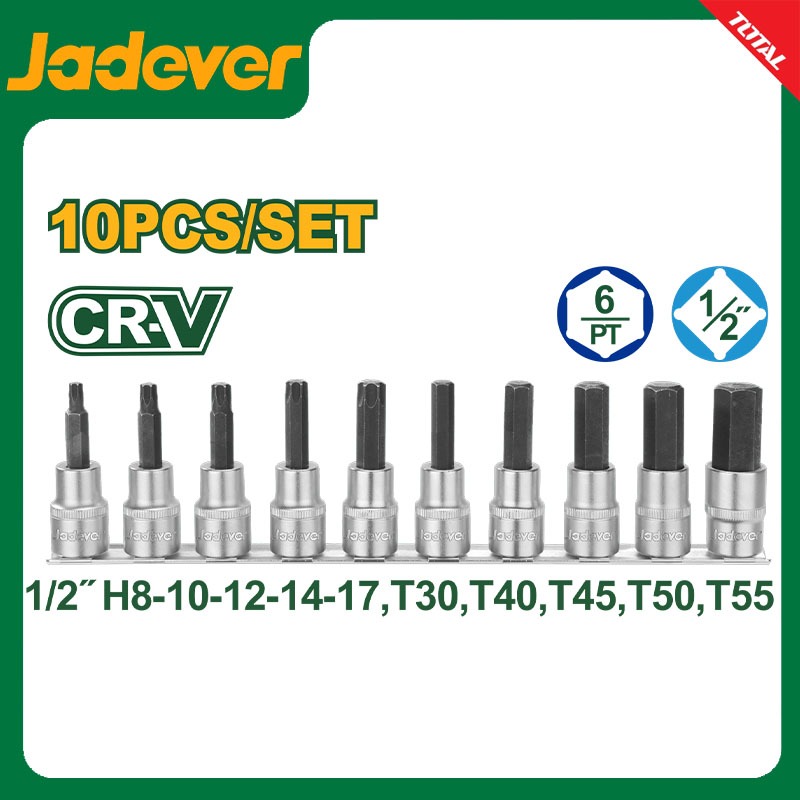 JADEVER ชุดลูกบล็อกเดือยโผล่ 10 ชิ้น ขนาด 1/2 นิ้ว CR-V รุ่น JDST1412