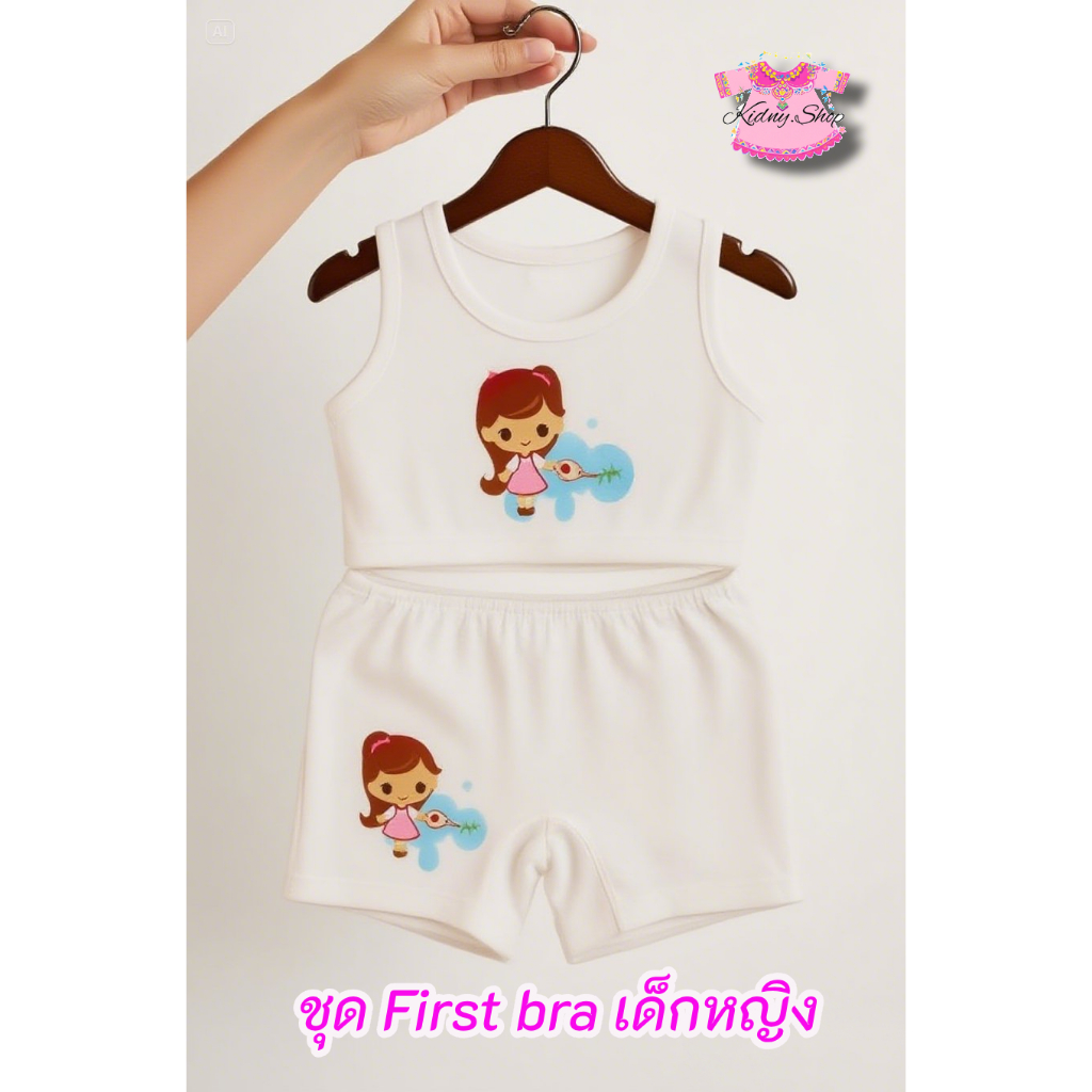 First Bra เด็กผู้หญิง 4-6 ปี เสื้อ ทับใน ครึ่งตัว + กางเกง ซับใน คอตตอน - สแปนเดก มีลายสกรีน
