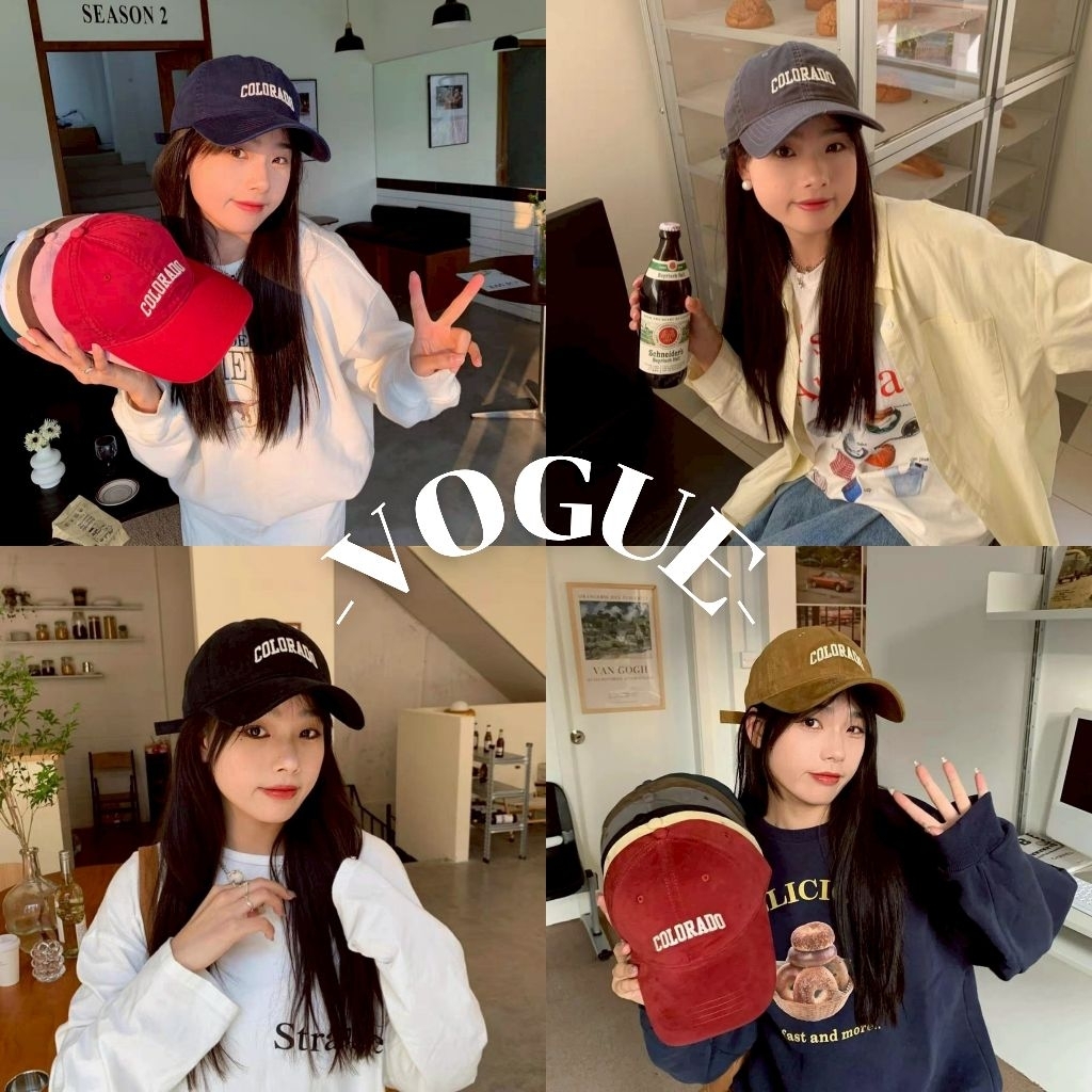 Vogue🌟พร้อมส่ง🌟 หมวกแกป แฟชั่น สีสดใส ปักตัวอักษร (MK-6)