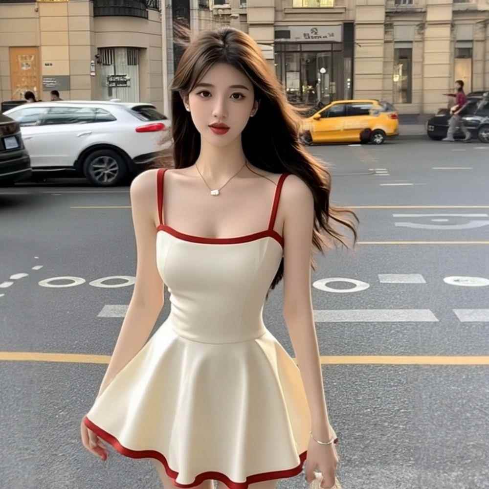 YODO ชุดจั๊มสูทผู้หญิงขนาดใหญ่ สีเบจวินเทจเซกซี่ กระโปรวสั้นแฟชั่นคลุมเอวดูผอม #11004 - รูปที่ 5