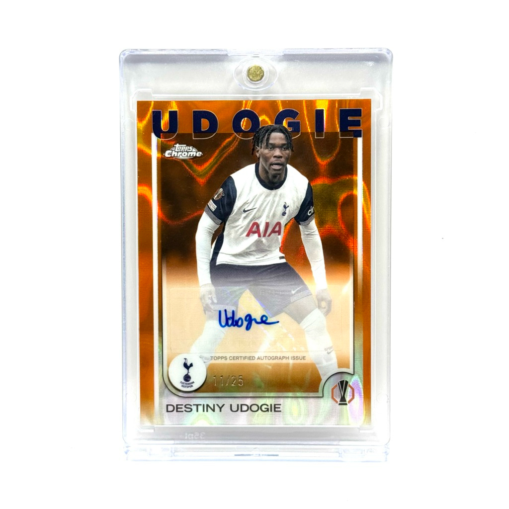 Topps Chrome UCC 24/25 Destiny Udogie Tottenham Hotspur /25 Chrome Autograph Orange Lava Refractors