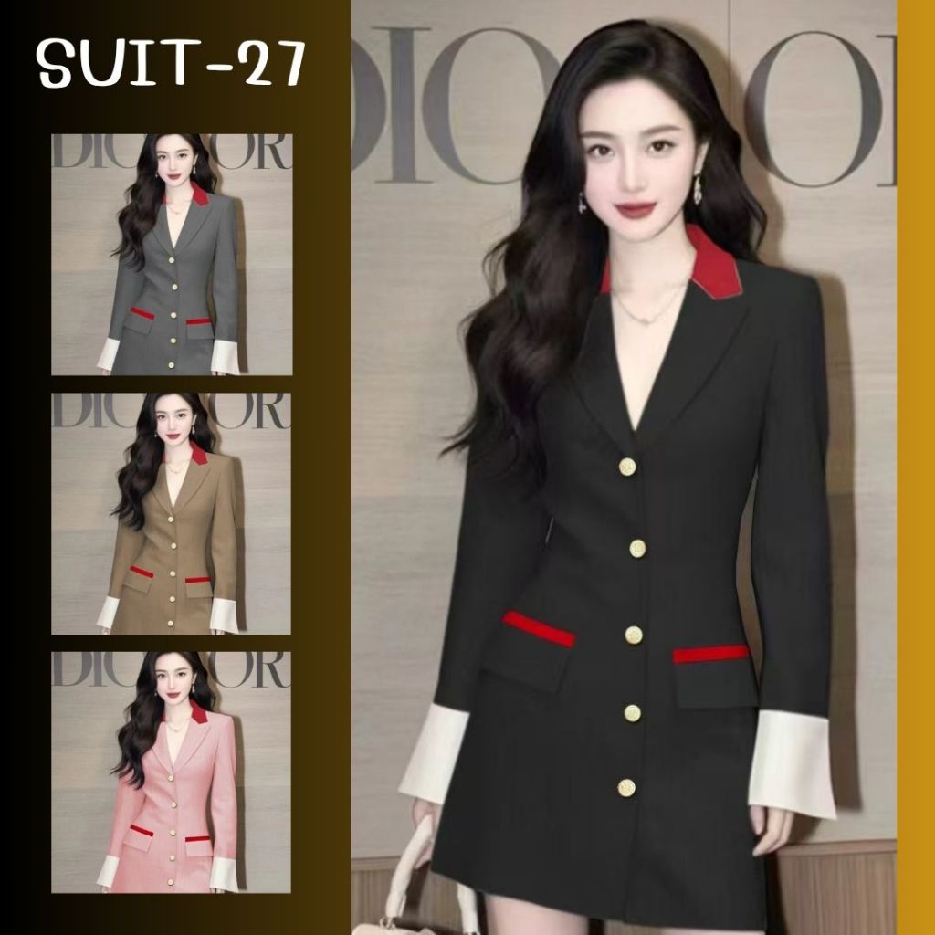 SUIT-27 ชุดสูทกระโปรง เดรส ใส่ออกงาน ใส่ทำงาน ชุดสูทสำหรับผู้หญิง S-4XL สินค้าพร้อมส่ง