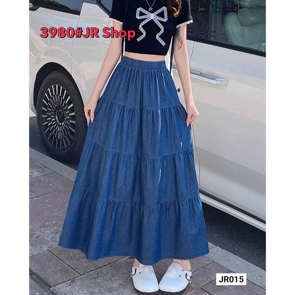 กระโปรงยีนส์ แฟชั่นทรงสวย น่ารัก ผ้านิ่มใส่สบาย  เอวสม็อครอบตัว