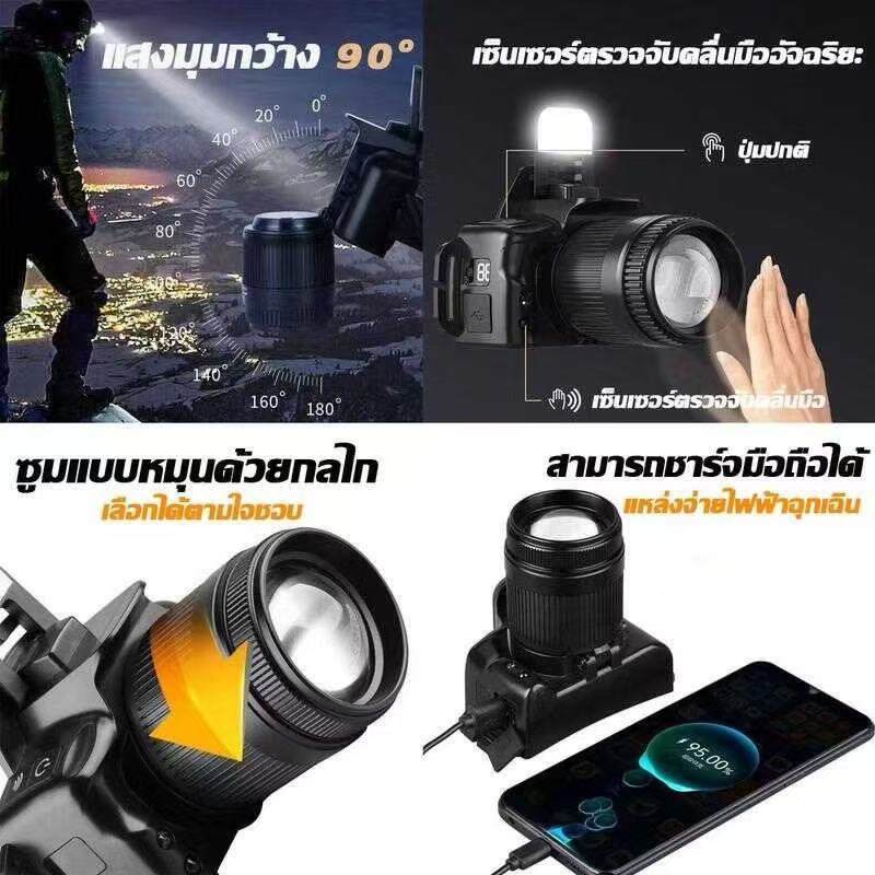 ไฟฉายคาดหัว ปรับระดับได้ 6 ระดับ หน้าไฟคาดหัว ไฟฉายคาดศีรษะ LED ไฟคาดหัวส่องสว่าง กันน้ำกันฝน การชาร์จ USB แบตเตอรี่ทนทา - รูปที่ 2
