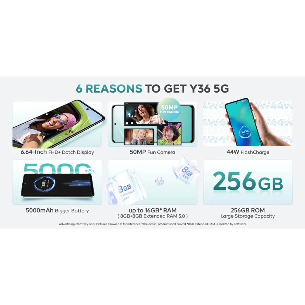 vivo Y36 5G สมาร์ทโฟน｜หน้าจอ 6.64 นิ้ว FHD+｜แบต 5000mAh｜ชาร์จเร็ว 44W｜RAM 8GB + ROM 256GB｜กล้องหลัง 50MP｜รองรับเครือข่าย - รูปที่ 4