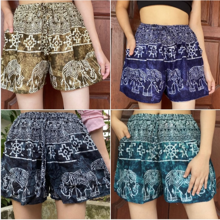 กางเกงขาสั้น กางเกงลายช้าง ใส่ได้ทั้งชาย/หญิง for Women and Men Elephant pants Thai pants Shorts Short Pant