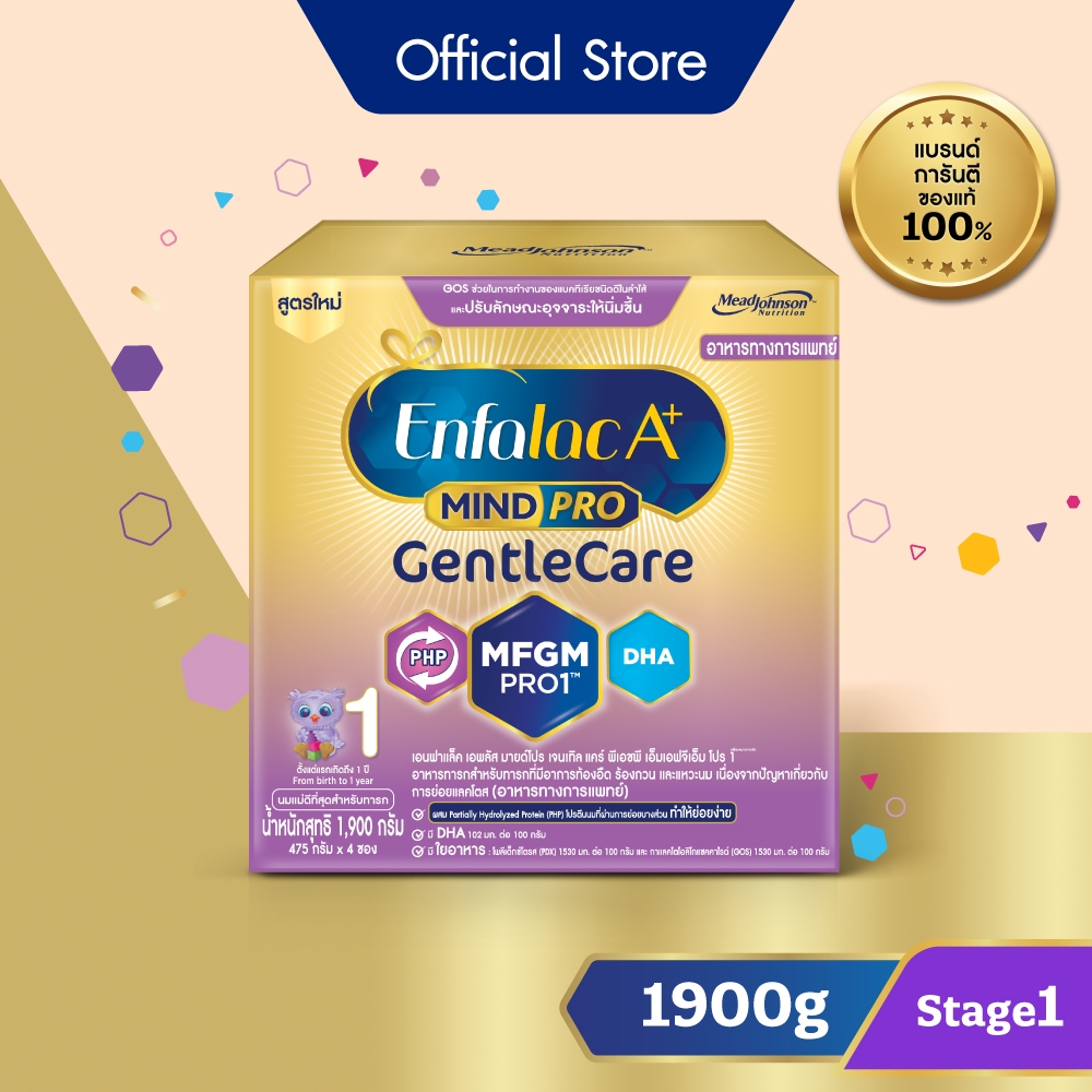 นมผง เอนฟาแล็ค เอพลัส มายด์โปร เจนเทิล แคร์ สูตร1 (1900 กรัม) Enfalac A+ MindPro Gentle Care Stage1 