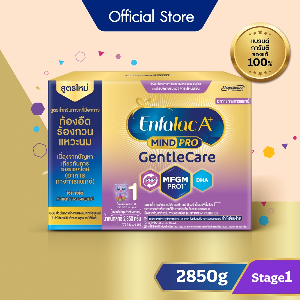นมผง เอนฟาแล็ค เอพลัส มายด์โปร เจนเทิล แคร์ สูตร1 (2850 กรัม) Enfalac A+ MindPro Gentle Care Stage1 (2850 g)