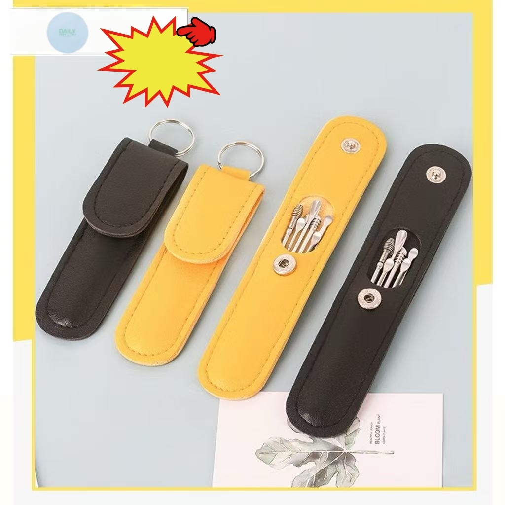 (F-104) ไม้แคะหูสเตนเลสแท้ ชุดไม้แคะหู 6 in 1 พร้อมซองใส่เก๋ๆ ไม้แคะหู ทำความสะอาดรูหูแบบพกพาขายส่ง