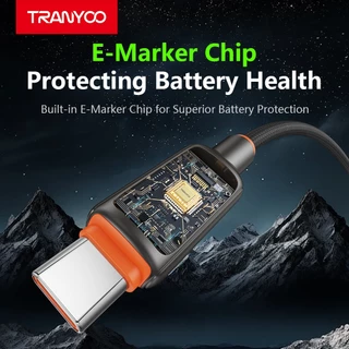 TRANYOO สายชาร์จเร็วมือถือ 240W TYPE-C เอฟเฟกต์แสงแบบไดนามิก ชิป E-MARKER lig&tning 36W
