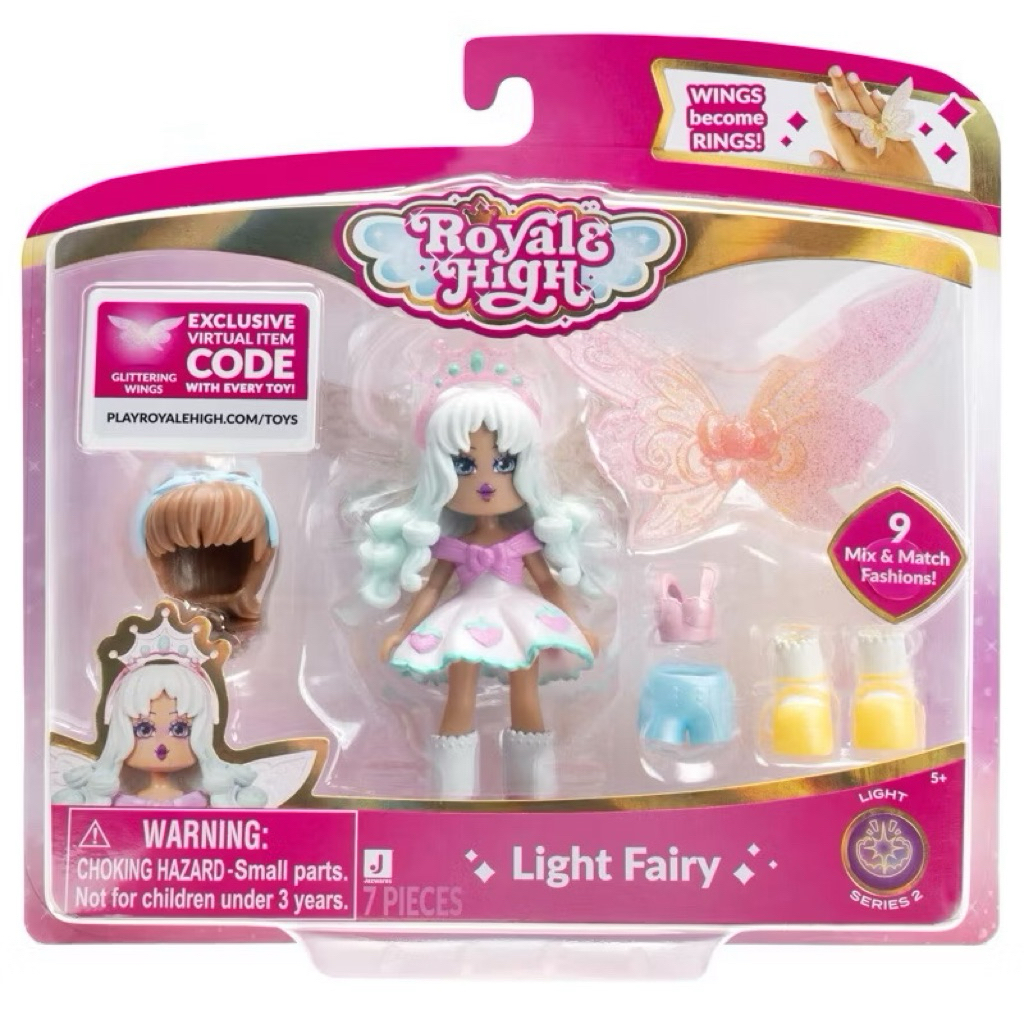 (ของแท้100%) พร้อมส่ง! Royale High 3” Light Fairy Fashion Doll - 1 Figure with 9 Fashion Accessories