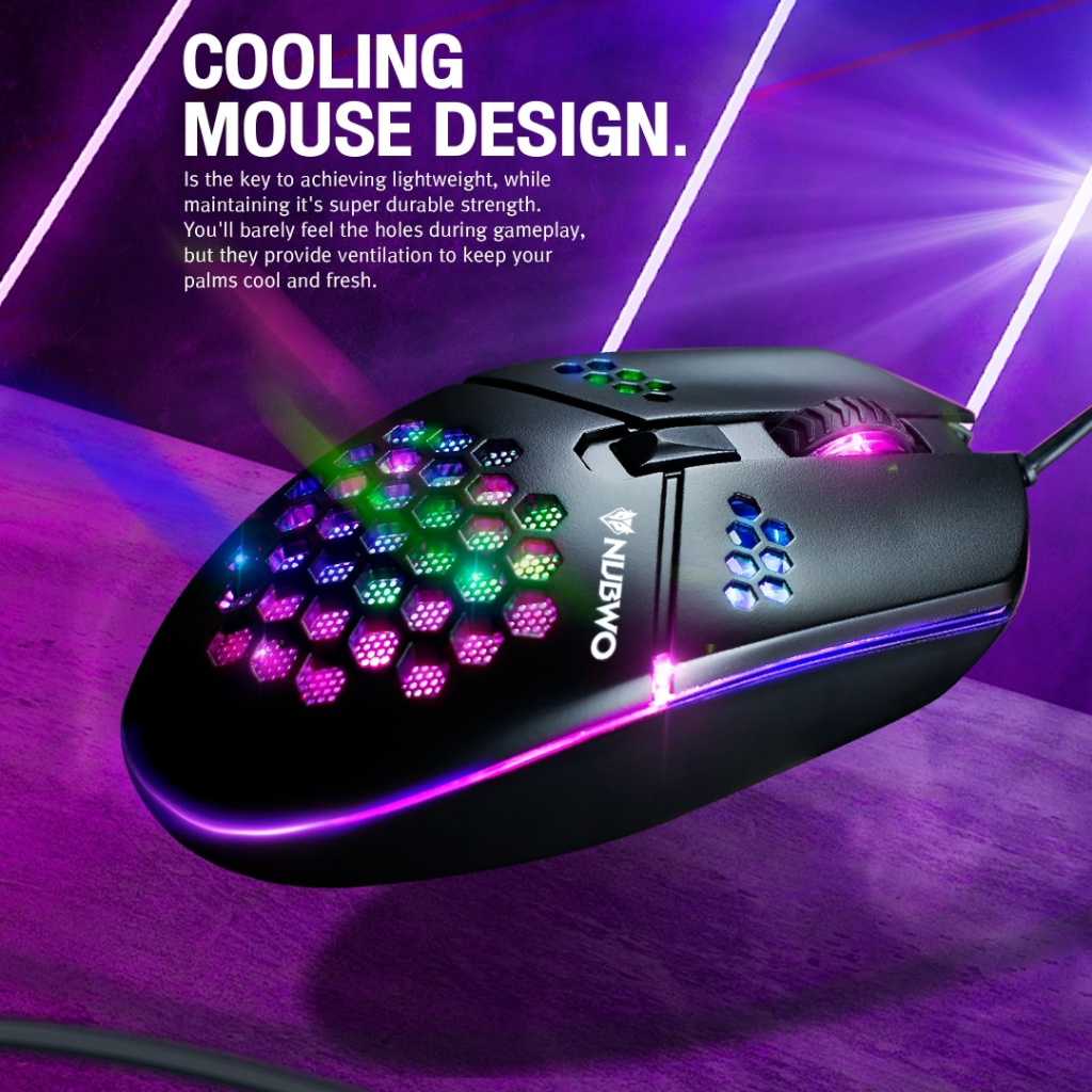 Mouse Gaming Nubwo NM-91M Mouse Hexagon with RGB Lighting ( ชมพู / ขาว / ดำ )